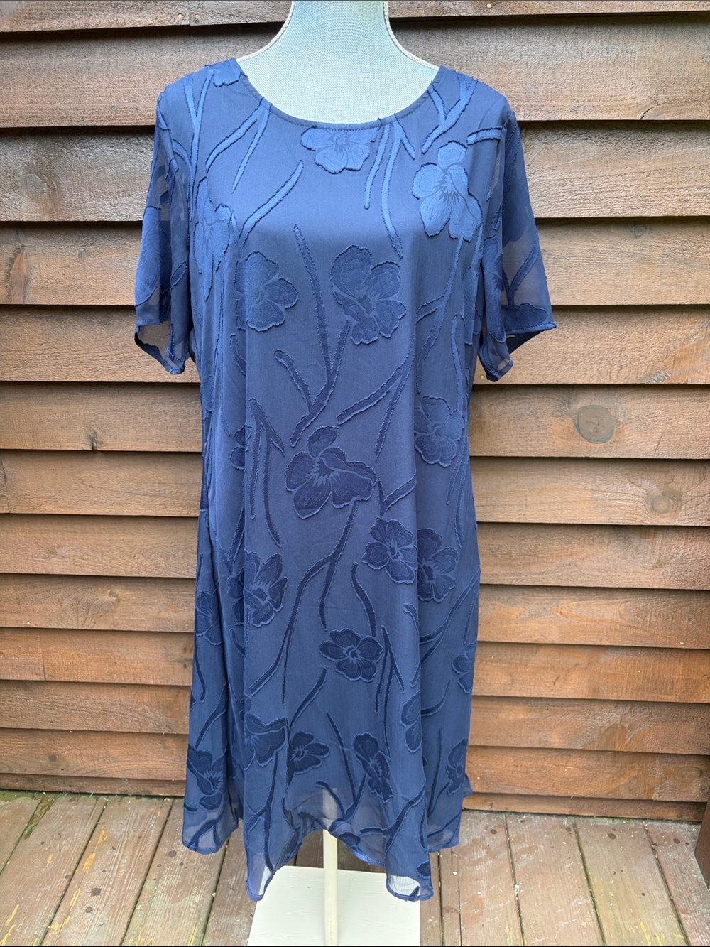 Textured Floral Midi Dress in Slate Blue